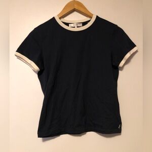 Frame Denim Dark Blue Tee with Cream Trim